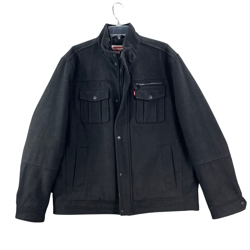 Levi's Wool Blend Field Jacket Mens XL Black Quilted Lined Military Utility Coat